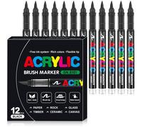 Mevronisshop-Feutre Acrylique Noir, 12 Marqueur Acrylique, Liquide Direct Acrylic Paint Marker, Stylo Acrylic Pour Coloriage, Calligraphie, Bois, Pierre, Toile, Céramiqu