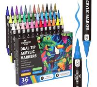 Mevronisshop-Feutre Acrylique Peinture Stylo 36 Couleurs Marqueur Peinture Acrylique Pointe Fine & Pinceau Acrylic Paint Marker Pour Roche Tissu Pierre Bois Verre Papier Plastique
