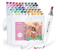 Mevronisshop-Feutres Alcool, 60 +1 Couleurs Pointe Pinceau & Pointe Large Fine Estompe Sans Couture Encre Rechargeable Feutre À Alcool Pour Les Artistes Coloriage Calligraphie Dessin Illustration - K