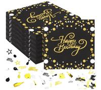 Mevronisshop-Finemark Lot De 100 Serviettes Happy Birthday, 33 X 33 Cm, Noires Et Dorées, Décoration De Table Pour Anniversaire Et Anniversaire, Confettis De Table, Pour Garçon Et Fille, Noires