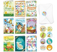 Mevronisshop-Joyeuses Pâques Carte De V?Ux Avec Enveloppe Autocollants, 9 X Cartes De Pâques En Français, Heureuses Pâques Postales Cartes Oeufs De Pâques Cloches Lapins Lys Fleurs Pâques Poussins