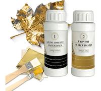 Mevronisshop-Lot De 100 Feuilles D'or Avec Vernis Colle De 100 Ml,Colle De 100 Ml,2 Pinceaux, Pour Diy, La Décoration De Meubles,Peinture À La Feuille D Or Et Bricolage Professionnel