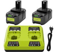 MEVRONISSHOP-Lot de 2 Batteries 5500mAh Rechange pour Ryobi 18V et Double Port Chargeur Compatibles avec Ryobi P108 P107 P104 P105 P102 P103 RB18L40 RB18L25 RB18L15 RB18L13