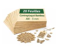 Mevronisshop-Lot De 20 Panneaux Contreplaqué Bambou A4 (29,7×21 Cm, 3 Mm) ¿ Bois Écologique Pour Découpe Laser Fort Contraste, Gravure, Pyrogravure, Modélisme 3d Et Miniature, Diy Et Peinture, Cadeau