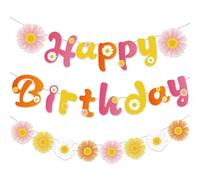 Mevronisshop-Lot De 3 Guirlandes De Marguerites Happy Birthday, Bannière De Marguerite, Décoration D'anniversaire, Guirlande Happy Birthday Pour Femmes Et Filles, Fête D'anniversaire, Guirlande De Pr