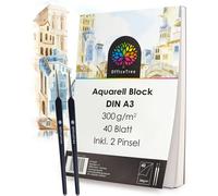 Mevronisshop-Lot De 40 Blocs De Papier Aquarelle A3 - 300 G/M² - Blanc - Bloc Aquarelle Pour Dessin - Papier Aquarelle A3 - 40 Feuilles De Papier Aquarelle - 2 Pinceaux Gratuits