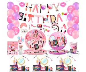 Mevronisshop-Maquillage Pour Spa Party Supplie,Fille Anniversaire Maquillage Décorations Set-Fournitures De Fête De Spa Assiettes De Fête Spa Tasses Serviettes Nappe Ballon Et Spa Photo Booth Props P