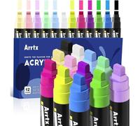 Mevronisshop-Marqueur Acrylique, 10 Mm Pointes Larges Stylos De Peinture Acrylique 12 Couleurs Feutres Acryliques, Marqueurs Permanents Pour Pierre, Tableaux Noirs, Verre, Bois Et Toile, Loisirs Créa