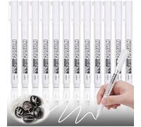 Mevronisshop-Marqueur Acrylique, 12 Feutre Blanc Indelebile, Imperméable, 1mm Pointe Fine, Marqueur Permanent Blanc Pour Pneu, Galets, Bois, Verre, Metal, Céramique, Bois