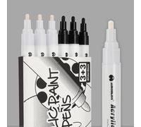Mevronisshop-Marqueur Blanc Et Noir 2-3mm, 6 Feutre Blanc Noir Indelebile Pour Galets, Metal, Verre, Bois, Tissu Textile Permanent Feutre Acrylique