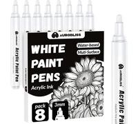 Mevronisshop-Marqueur Blanc Indelebile 2-3mm, 8 Stylo Feutre Blanc Pour Verre, Ardoise, Metal, Bois, Galets, Pneus Marqueur Feutre Acrylique Permanent Pointe Large