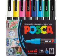 Mevronisshop-Marqueur Uni-Ball Posca Pc3m Pointe Ogive 0,9 À 1,3 Mm Couleurs Assorties - Etui De 8