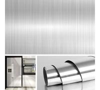 Mevronisshop-Papier Peint Adhésif En Acier Inoxydable De 60cm*5m Effet Nickel Brossé Film Adhésif Pour Meuble Cuisine Crédence Réfrigérateur Lave-Vaisselle Évier Amovible Imperméable Anti Huile