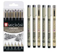 Mevronisshop-Pigma Micron Stylos Pointe Callibrée Set De 6, Encre Permanente Noire Résistante À L¿Eau, Variété De Tailles Stylos Pour Écriture, Dessin & Journaling