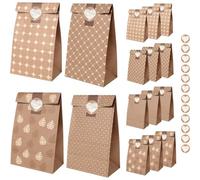 Mevronisshop-Pochette Cadeau De 12 Pièces Avec 12 Autocollants Pour Sac Cadeau Noel, Sachet Papier Kraft, Sacs À Sandwich, Sac Cadeau Anniversaire, Sacs Cadeaux De Mariage, Etc.