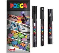 Mevronisshop-Posca - Stylo-Peinture Marqueur Permanent À Base D'eau - Utilisation Sur Plusieurs Surfaces - Pc-1mr, Pc-1m, Pc-3m - Lot De 3 Stylos Dans Un Étui (Noir)