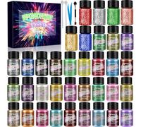 Mevronisshop-Poudre De Mica - Pigment Résine Époxy 30 Couleurs + 6 Couleurs Feuille D'or, Colorant De Savon, Poudre De Mica Métallique Naturel Pour La Fabrication De Bijoux, Fabrication Bougie, Verni