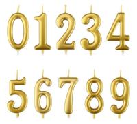 Mevronisshop-Set De 10 Bougies D'anniversaire Numéro Gâteau Chiffres 0 À 9, Bougies D'anniversaire Élégantes, Décoration De Gâteau Toppers Pour Fêtes, Mariages (Or)