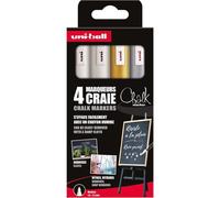 Mevronisshop-Uni-Ball Chalk Marker - Uni Mitsubishi Pencil - Marqueurs Craie Pwe-5m - Marquage Éphémère, Résistant À La Pluie - Pointe Conique Medium - Emballage Zéro Plastique - Lot De 4 - Blanc X2,