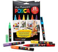 Mevronisshop-Uni Mitsubishi Pencil - Coffret Mes Premiers 6 Marqueurs Peinture, Base Eau - 4 Pcm1c Pointe Extra Fine, 2 Pc3m Pointe Fine, 1 Livret De 25 Ateliers Créatifs - Emballage Zéro Plastique