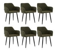 Mevsim Store Lot de 6 Chaises de Salle à Manger Bouclé Vert - Chaise de Salle à Manger avec Accoudoirs - Idéale pour Le Salon, Le Bureau et la Salle à Manger - Chaise de Cuisine - en Métal Noir