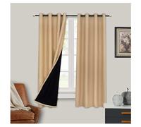 Mewkew Rideau Thermique Isolant Anti Froid Rideau 100% Occultant Beige à Oeillets Tissu Epaissi avec Doublure Noire Anti-UV Rideau pour Salon Chambre Porte Entrée, 1 PCS,66×112cm(L×H)