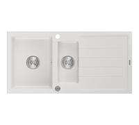 Mexen Andres évier en granit 1,5 bac avec égouttoir 1000 x 500 mm, blanc, siphon chromé - 6515101510-20 3766 5907709194793