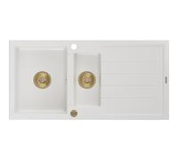 Mexen Andres évier en granit 1,5 bac avec égouttoir 1000 x 500 mm, blanc, siphon doré - 6515101510-20-G 16216 5905315012258