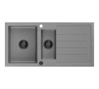 Mexen Andres évier en granit 1,5 bac avec égouttoir 1000 x 500 mm, gris, siphon noir - 6515101510-71-B 16371 5905315013460