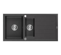 Mexen Andres évier en granit 1,5 bac avec égouttoir 1000 x 500 mm, noir moucheté, siphon chromé - 6515101510-76 3771 5907709194854