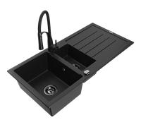 Mexen Andres évier en granit 1,5 bac avec égouttoir et robinet de cuisine Aster, noir - 6515-77-73450-70-B 19322 5905315047960