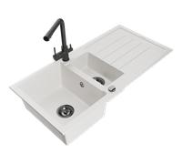 Mexen Andres évier en granit 1,5 bac avec égouttoir et robinet de cuisine Duero, blanc - 6515-20-671600-70 18587 5905315025883