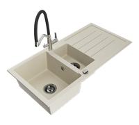 Mexen Andres évier en granit 1,5 bac avec égouttoir et robinet de cuisine Duo, beige - 6515-69-671701-07-B 22926 5905315102676