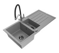 Mexen Andres évier en granit 1,5 bac avec égouttoir et robinet de cuisine Duo, gris - 6515-71-671701-07-B 22931 5905315102720