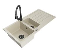 Mexen Andres évier en granit 1,5 bac avec égouttoir et robinet de cuisine Elia, beige - 6515-69-670101-70 20009 5905315031044
