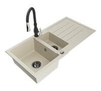 Mexen Andres évier en granit 1,5 bac avec égouttoir et robinet de cuisine Savita, beige - 6515-69-672601-70 17914 5905315036155