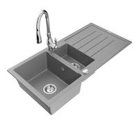 Mexen Andres évier en granit 1,5 bac avec égouttoir et robinet de cuisine Savita, gris - 6515-71-672601-00 17917 5905315036162