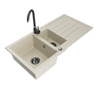 Mexen Andres Évier en granit 1,5 bac avec égouttoir et robinet de cuisine Telma, beige - 6515-69-670200-70 18509 5905315015792