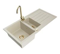 Mexen Andres évier en granit 1,5 bac avec égouttoir et robinet de cuisine Telma, beige - 6515-69-670200-50 18504 5905315015785