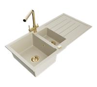 Mexen Andres évier en granit 1,5-bassins avec égouttoir et robinet de cuisine Duero, beige - 6515-69-671600-50 18595 5905315025913