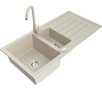 Mexen Andres Évier en granit 1,5 bol avec égouttoir et mitigeur Telma, Beige - 6515-69-670200-69
