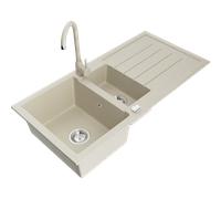Mexen Andres évier en granit 1,5 cuves avec égouttoir et robinet de cuisine Telma, beige - 6515-69-670200-69 6330 5907709160941