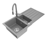 Mexen Andres évier en granite 1,5 bac avec égouttoir et robinet de cuisine Savita, gris - 6515-71-672601-71 17931 5905315036209