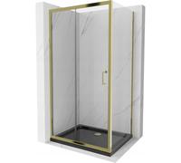 Mexen Apia cabine de douche coulissante 100 x 70 cm, transparent, dorée + receveur Flat, noir - 840-100-070-50-00-4070G 14780 5907709152557