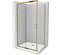 Mexen Apia cabine de douche coulissante 100 x 70 cm, transparente, dorée + receveur de douche plat, blanc 14755 5907709152311