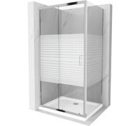 Mexen Apia cabine de douche coulissante 140 x 90 cm, bandes blanches, chrome + receveur plat - 840-140-090-01-20-4010 4840 5907709177109