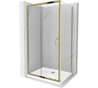 Mexen Apia cabine de douche coulissante 140 x 90 cm, transparent, dorée + bac à douche Flat, blanc - 840-140-090-50-00-4010G 14774 5907709152496
