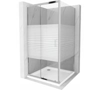 Mexen Apia cabine de douche coulissante 90 x 90 cm, bandes blanches, chrome + receveur plat - 840-090-090-01-20-4010 4820 5907709176904