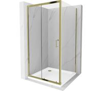 Mexen Apia Paroi de douche à encastrer 90 x 90 cm, Transparent, Or + Receveur de douche plat, Blanc- 840-090-090-50-00-4010G