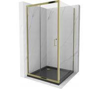 Mexen Apia Paroi de douche pliante 100 x 100 cm, Transparent, Or + Receveur de douche plat, Noir - 840-100-100-50-00-4070G